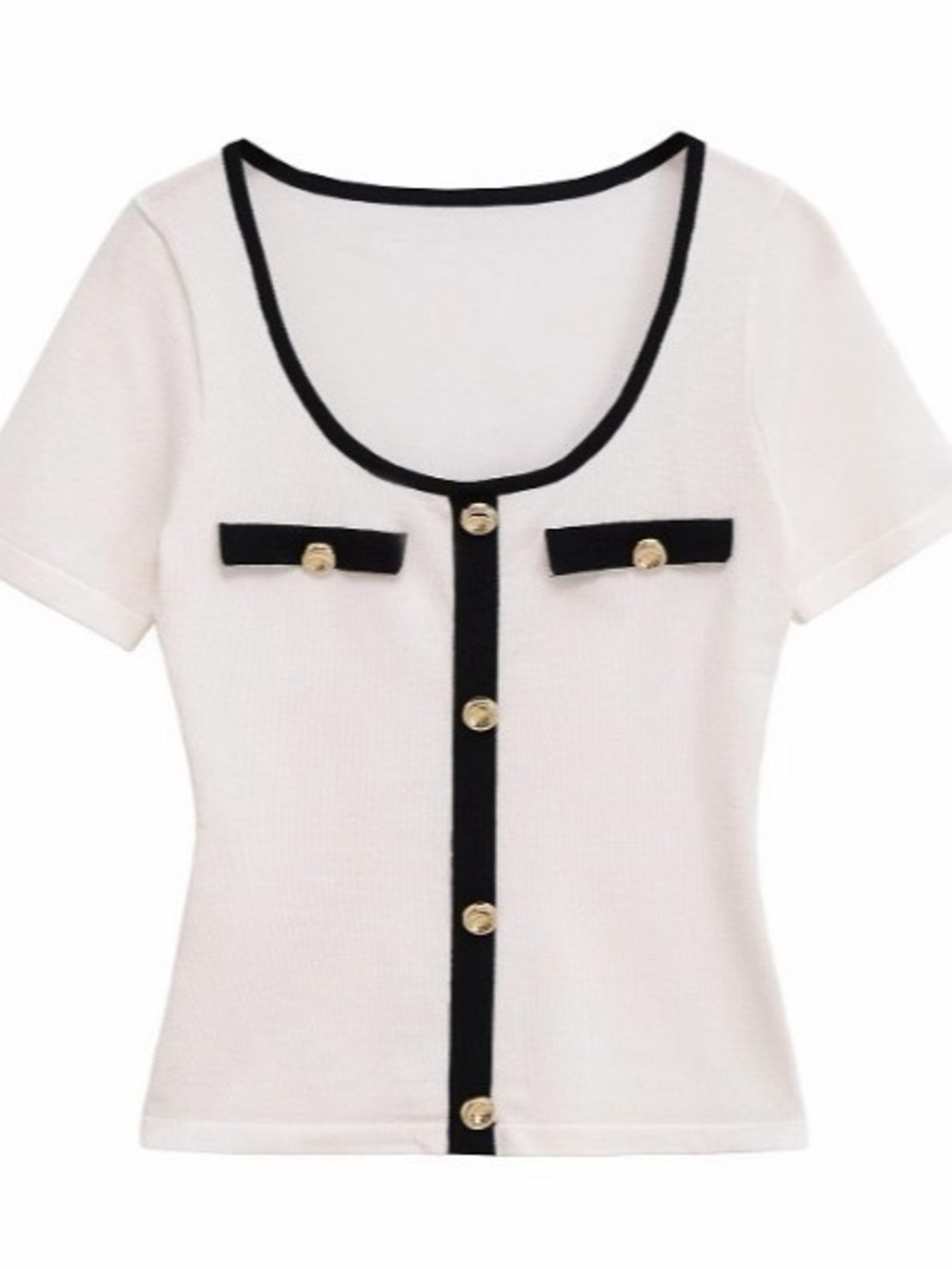 NWT Zara Classic Contrast-Trim White Short Sleeve Top XL